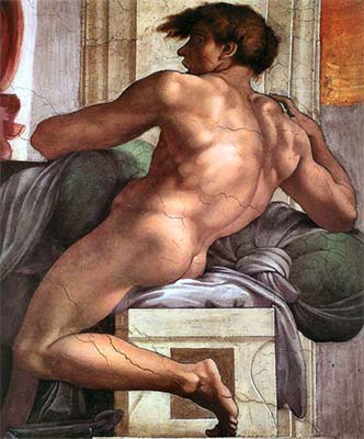 1511 Ignudo No. One by Michelangelo (classic print)