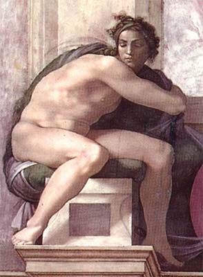 1511 Ignudo No. Seven by Michelangelo (classic print)