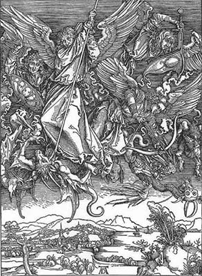 St. Michael defeats Satan (classic religious print)